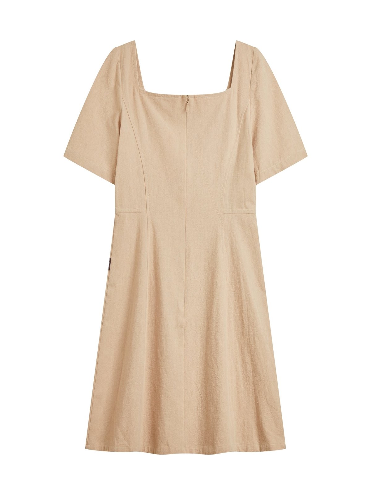 Square-Neck Button Front Mini Dress - DAG-DD9153-22AlmondCreamS - Beige - S - D'zage Designs