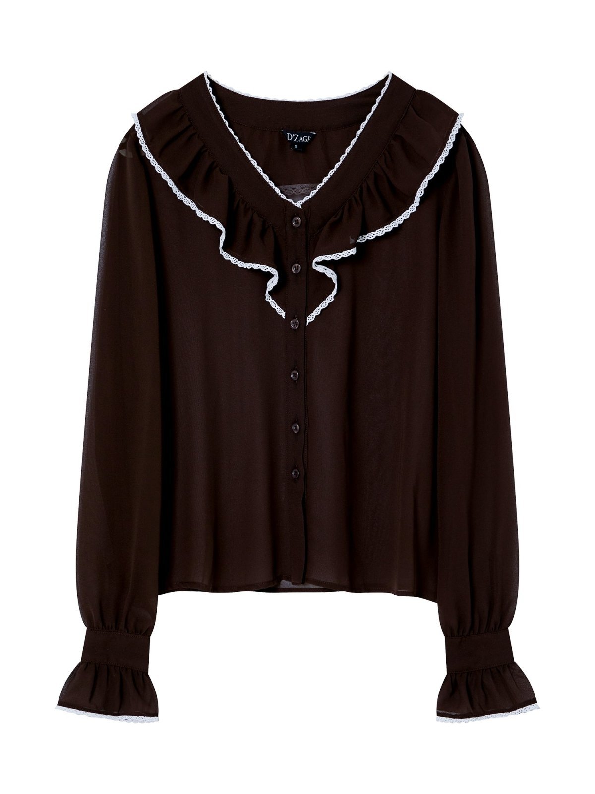 Ruffled Button-up Top - DAG-DD8726-21ChocolateS - Brownie - S - D'zage Designs