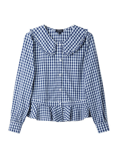 Ruffled Checked Blouse CLASSIC NAVY - DAG-DD8797-21ClassicNavyS - Blue White Checkers - S - D'zage Designs