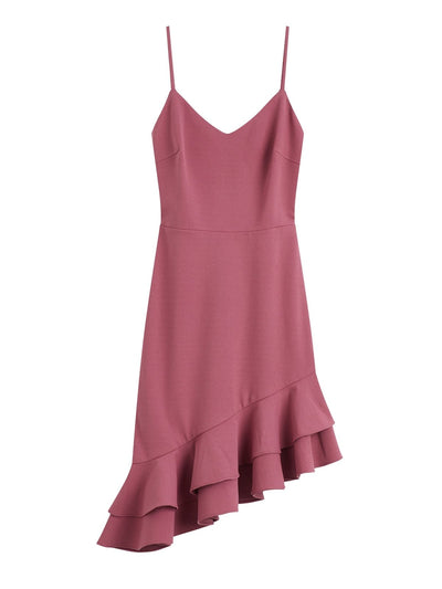 Short V-Neck Frilled Dress ROSEWOOD - DAG-DD7866-21RosewoodS - Pink - S - D'zage Designs