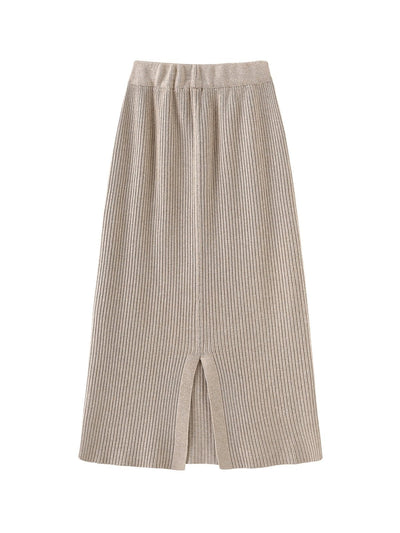 Grazie Back Slit Knitted Skirt - DAG-G-9853-22OatmealF - Beige - F - D'zage Designs