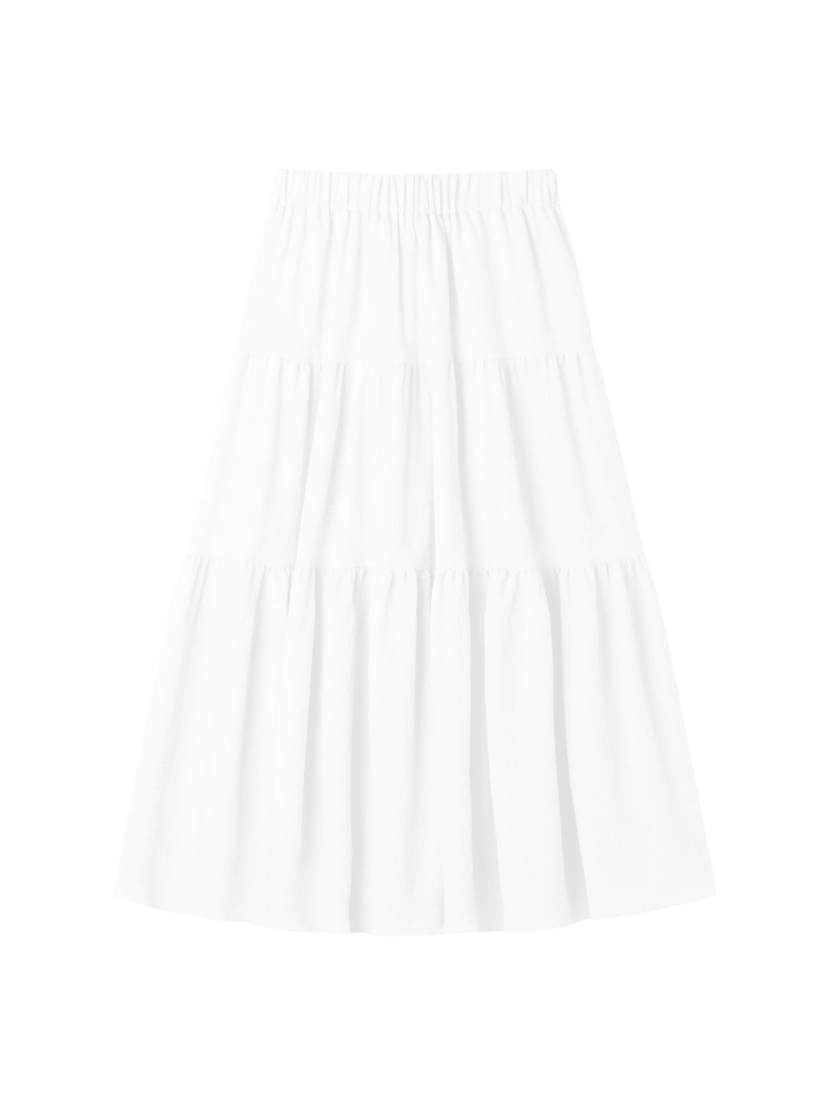 Tiana Textured Tiered Midi Skirt - DAG-DD8801-21MochiIvoryF - Marshmallow White - F - D'zage Designs