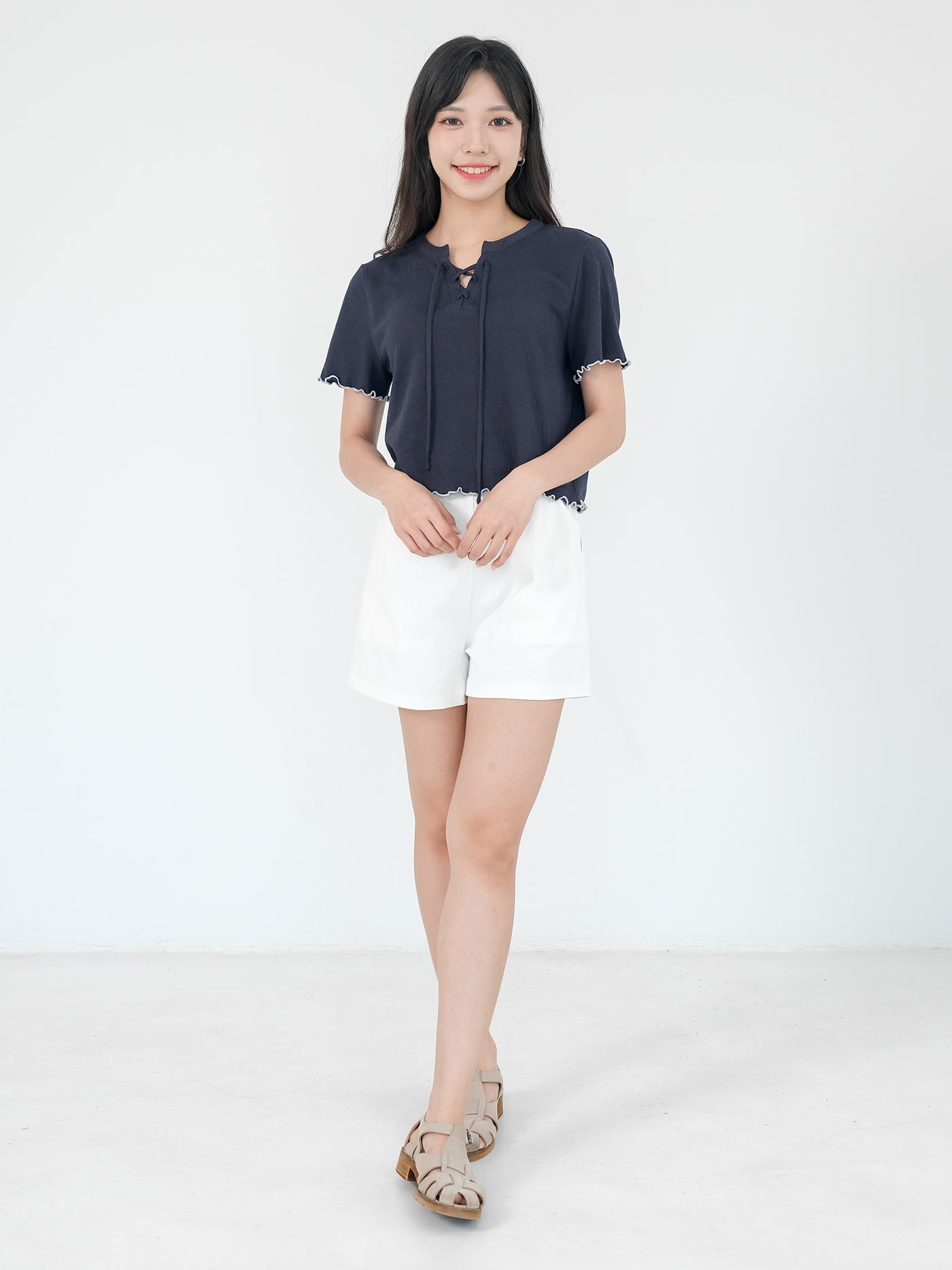 Linalette Lace Up Lettuce Hem Top