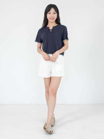 Linalette Lace Up Lettuce Hem Top