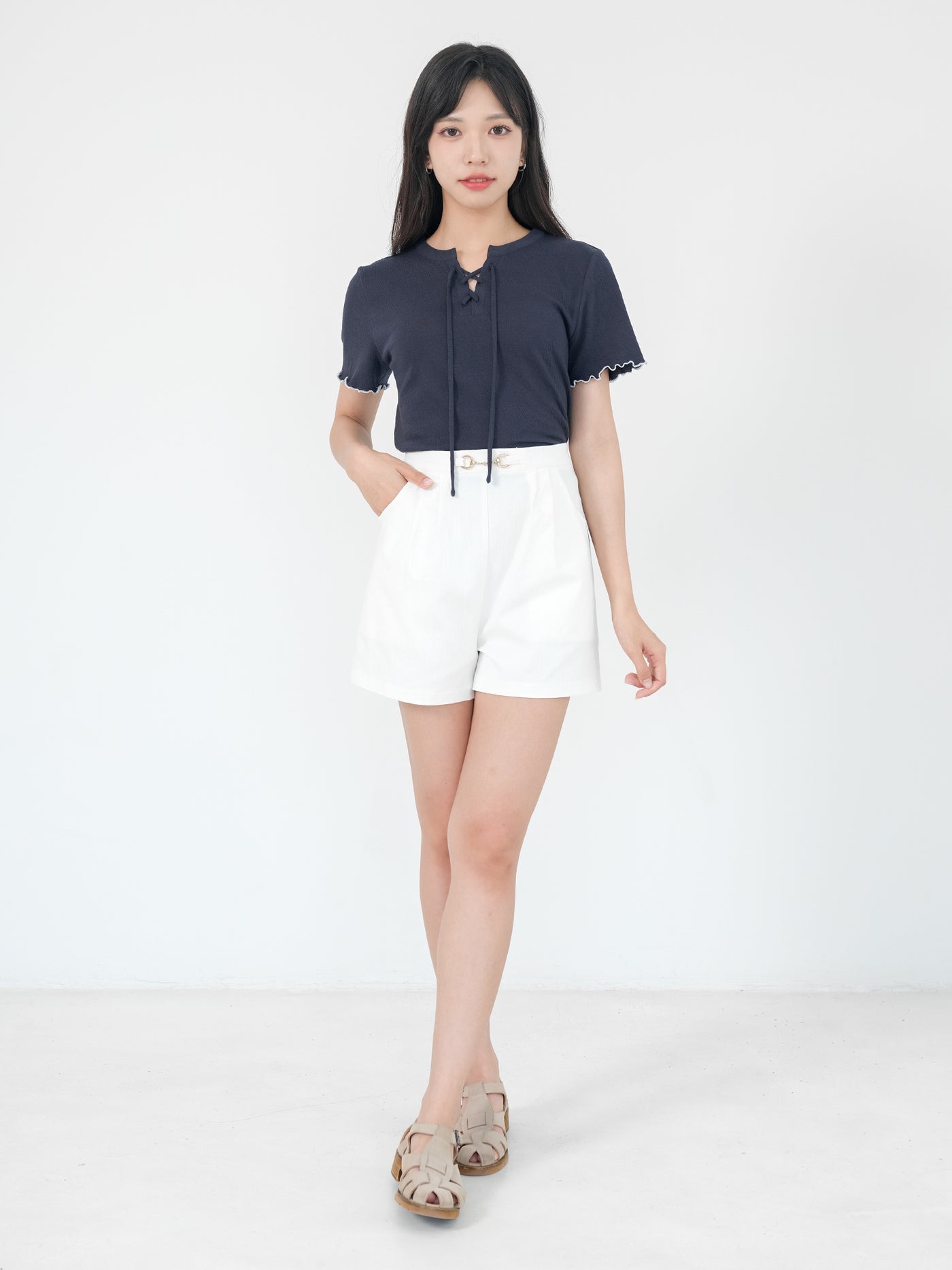 Linalette Lace Up Lettuce Hem Top