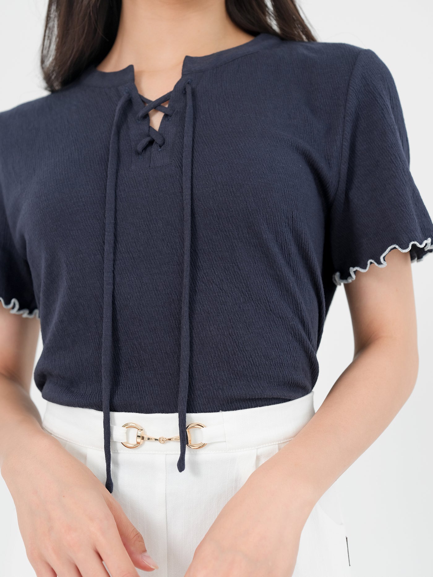 Linalette Lace Up Lettuce Hem Top