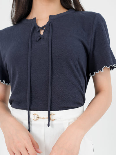 Linalette Lace Up Lettuce Hem Top