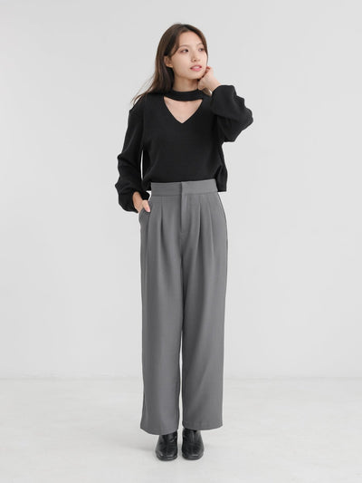 Side Adjustable Pleated Trousers - DAG-DD1401-24CharcoalS - Charcoal - Long Ver. (99cm) - S - D'zage Designs