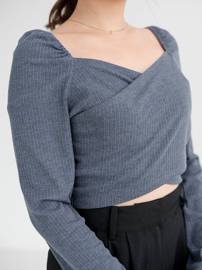 Ceres Wrap Front Knit Top - DAG-DD1078-23MidnightBlueS - Midnight Blue - S - D'zage Designs