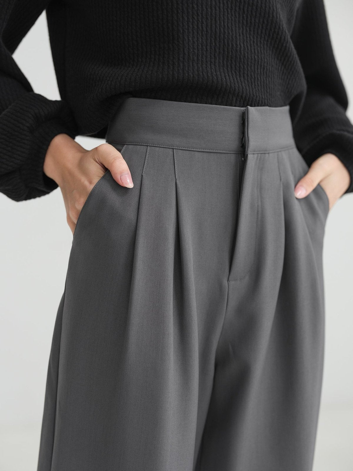 Side Adjustable Pleated Trousers - DAG-DD1401-24CharcoalS - Charcoal - Long Ver. (99cm) - S - D'zage Designs