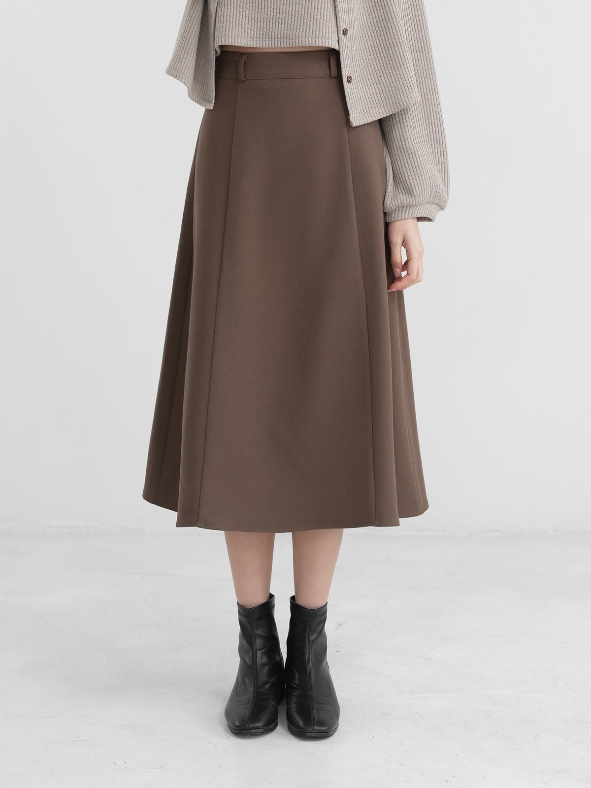 A-line Flared Midi Skirt - DAG-DD1365-24BrownieS - Brownie - S - D'zage Designs