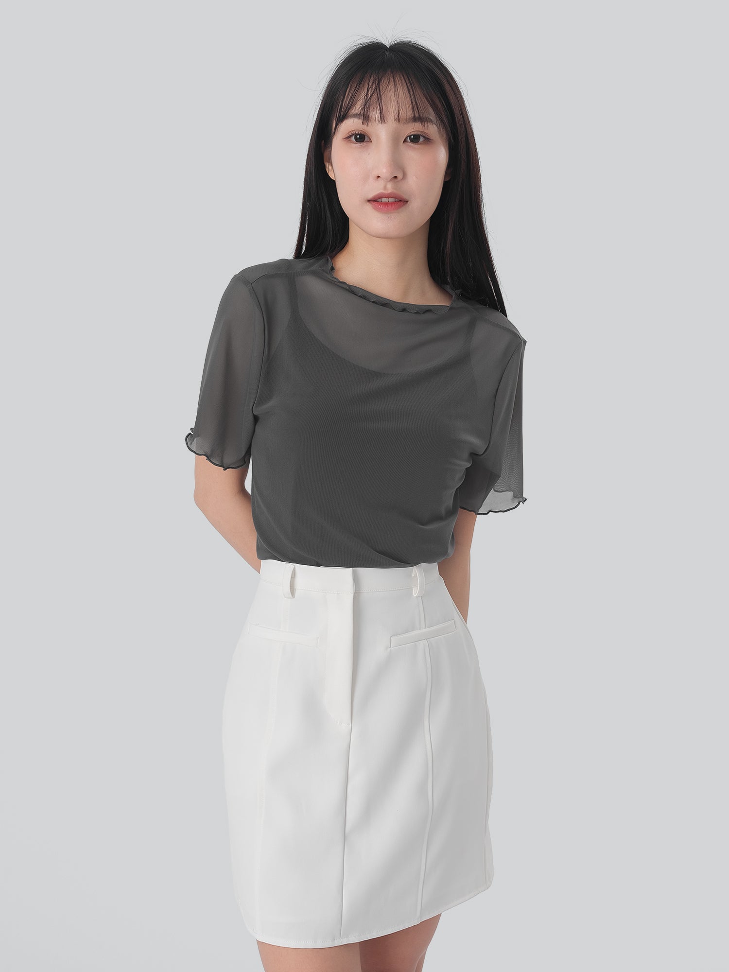Reine 透膚木耳邊上衣