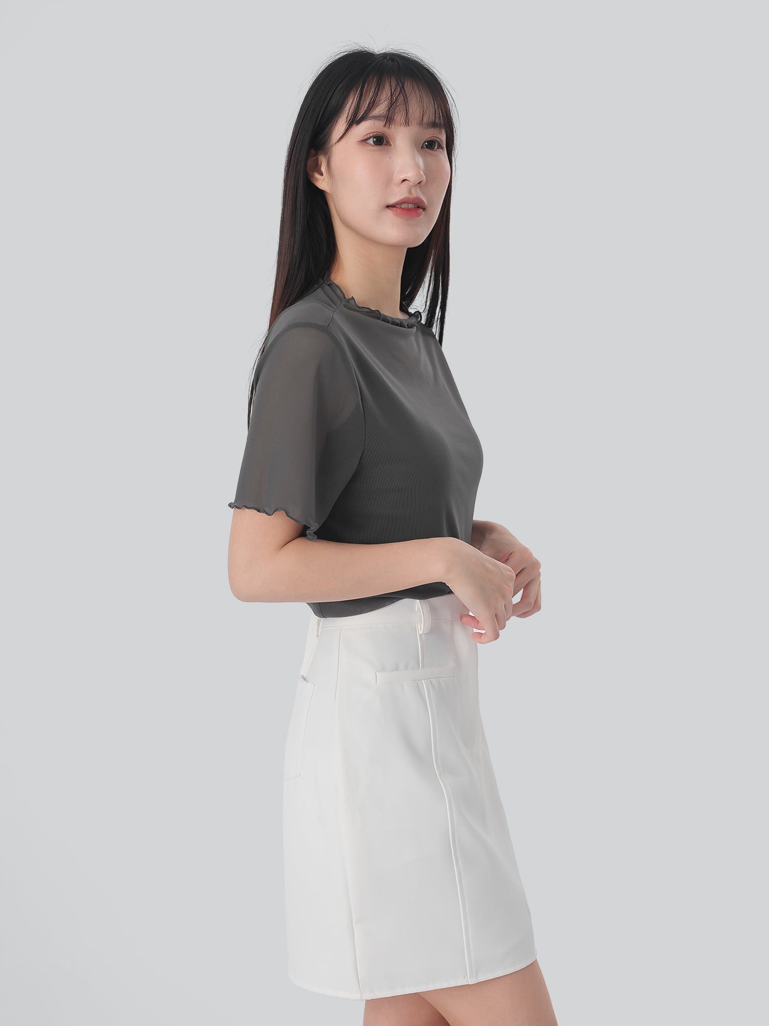 Reine 透膚木耳邊上衣