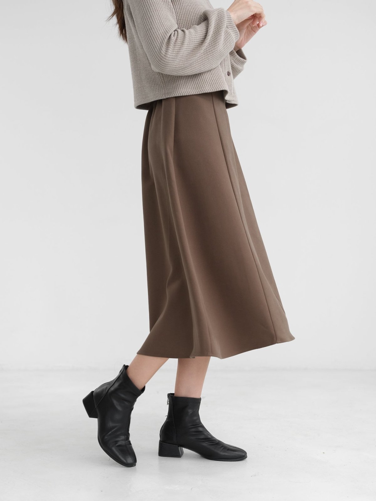 A-line Flared Midi Skirt - DAG-DD1365-24BrownieS - Brownie - S - D'zage Designs