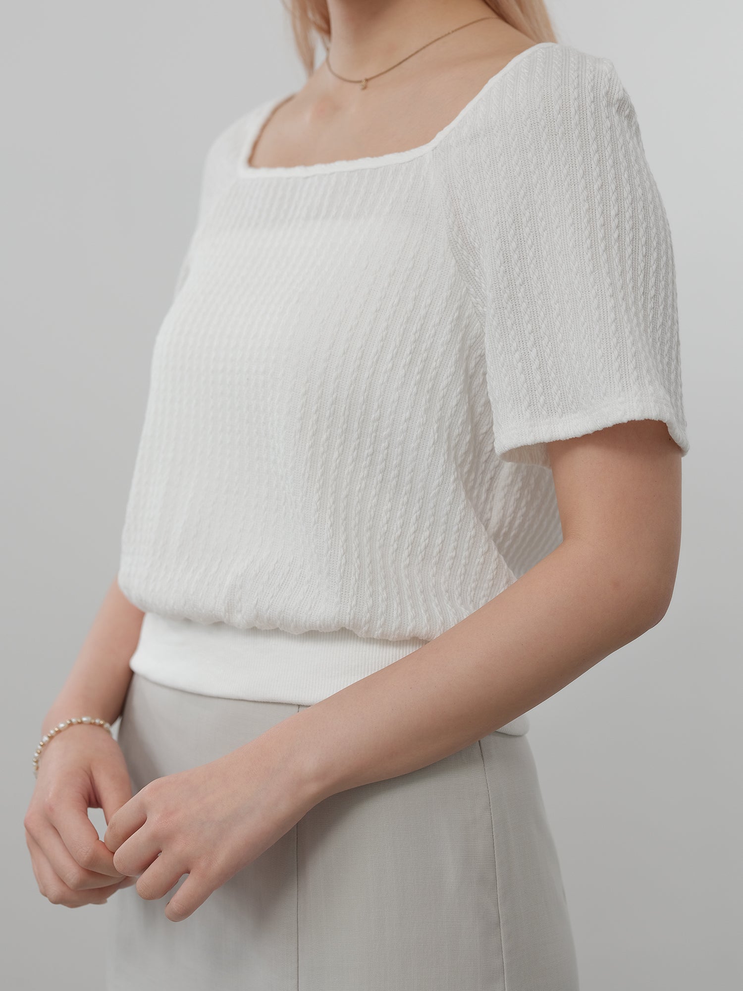 Winry Square Neck Cable-Knit Top