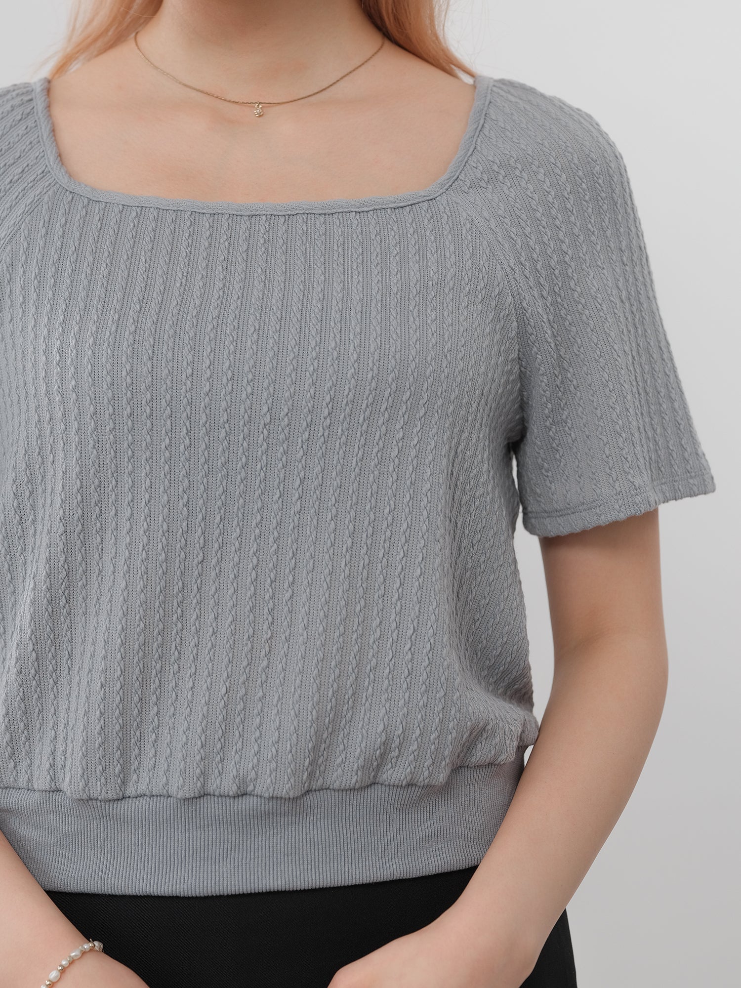 Winry Square Neck Cable-Knit Top