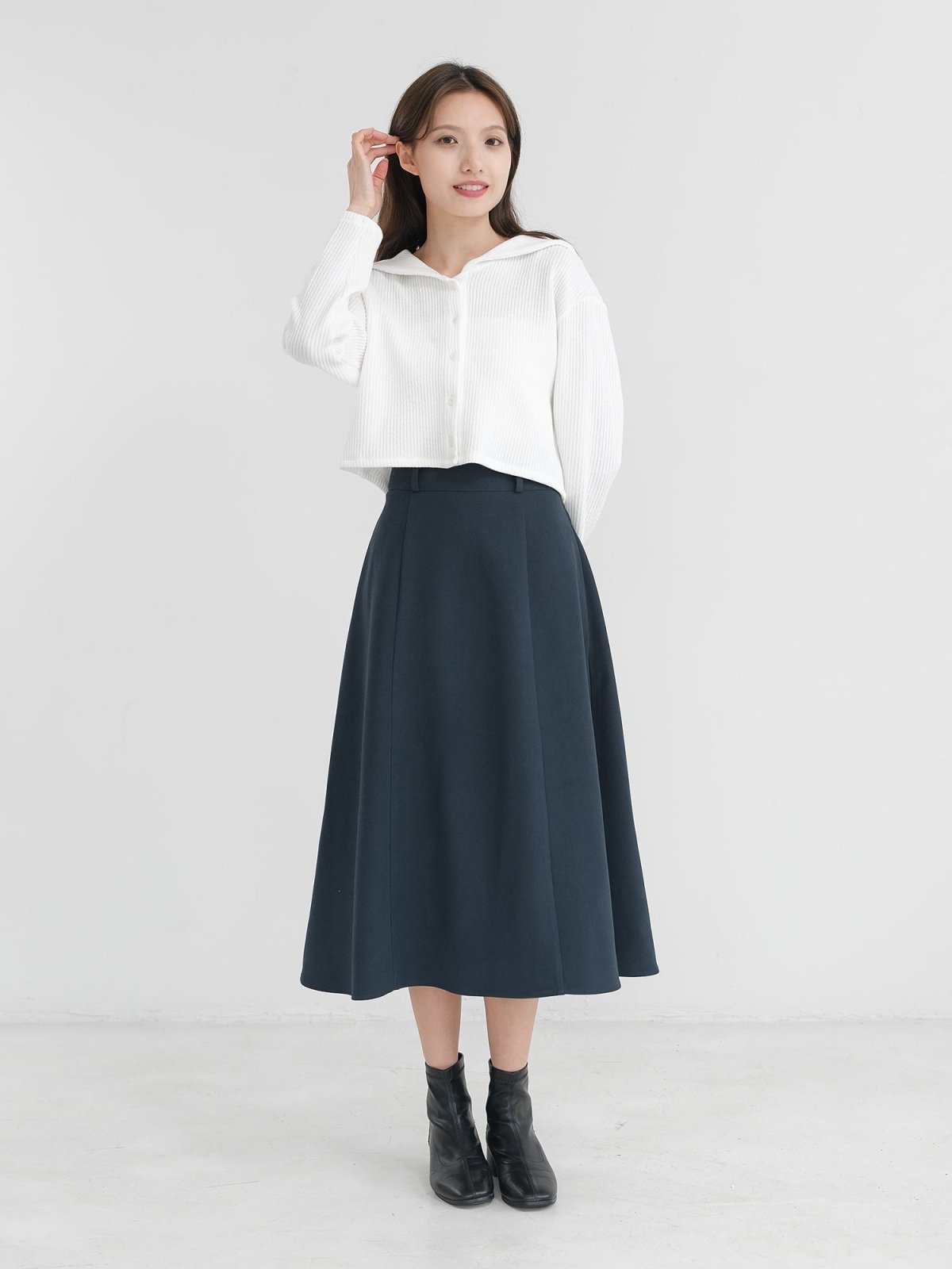 A-line Flared Midi Skirt - DAG-DD1365-24PrussianBlueS - Prussian Blue - S - D'zage Designs