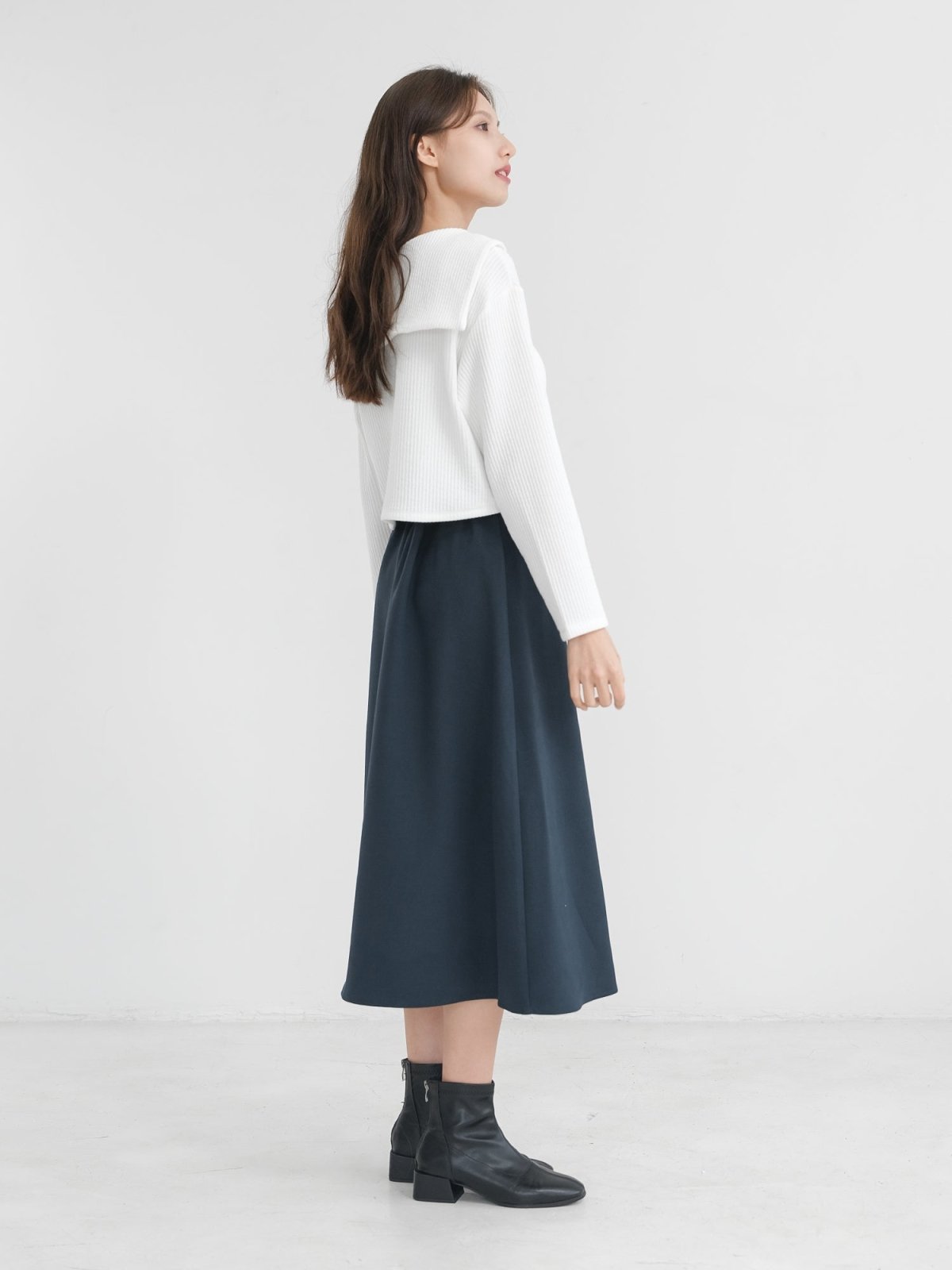 A-line Flared Midi Skirt - DAG-DD1365-24PrussianBlueS - Prussian Blue - S - D'zage Designs