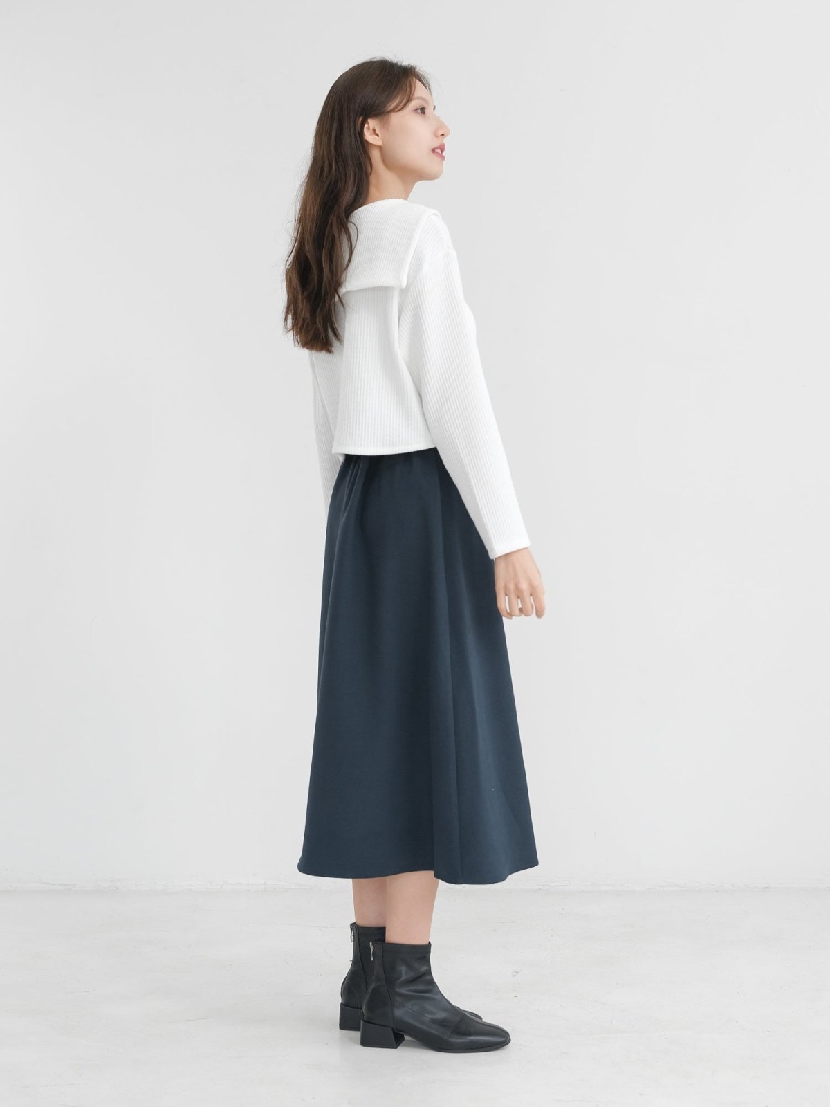 A-line Flared Midi Skirt - DAG-DD1365-24PrussianBlueS - Prussian Blue - S - D'zage Designs