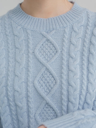 Ice Blue Cable Knit Top - DAG-8-220073BlueF - Ice Blue - F - D'zage Designs