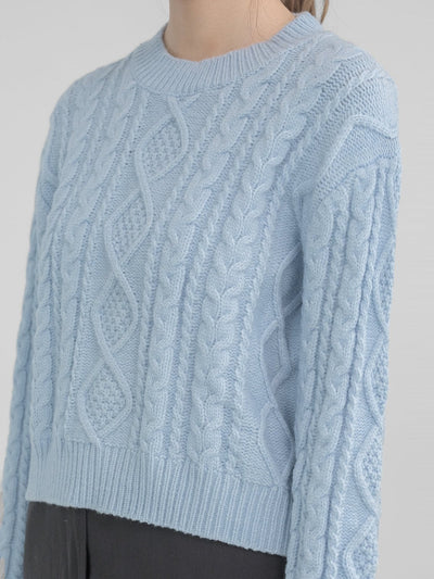 Ice Blue Cable Knit Top - DAG-8-220073BlueF - Ice Blue - F - D'zage Designs