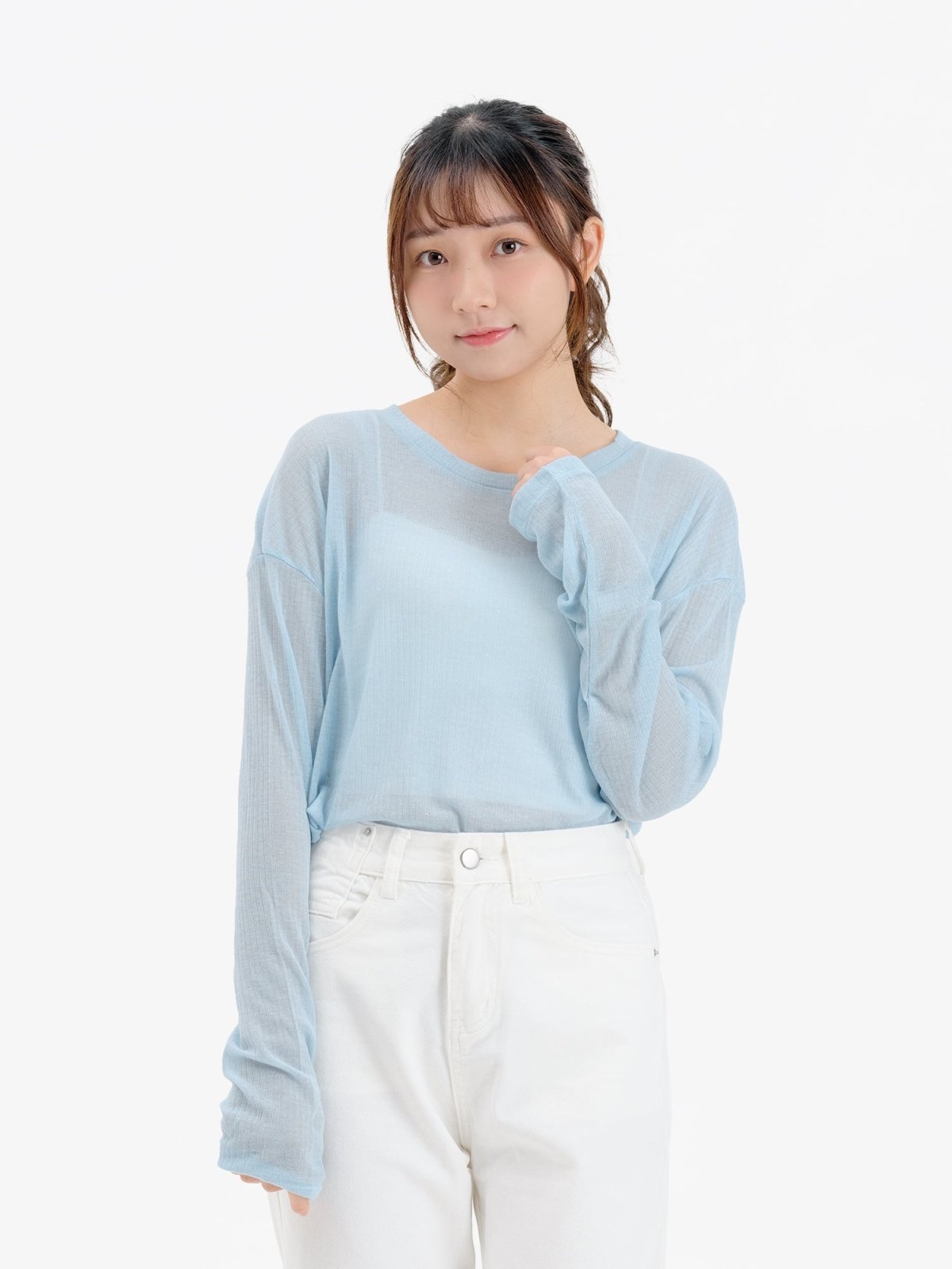See-through Knit Top - DAG-8-9644-22BlueF - Baby Blue - F - D'zage Designs