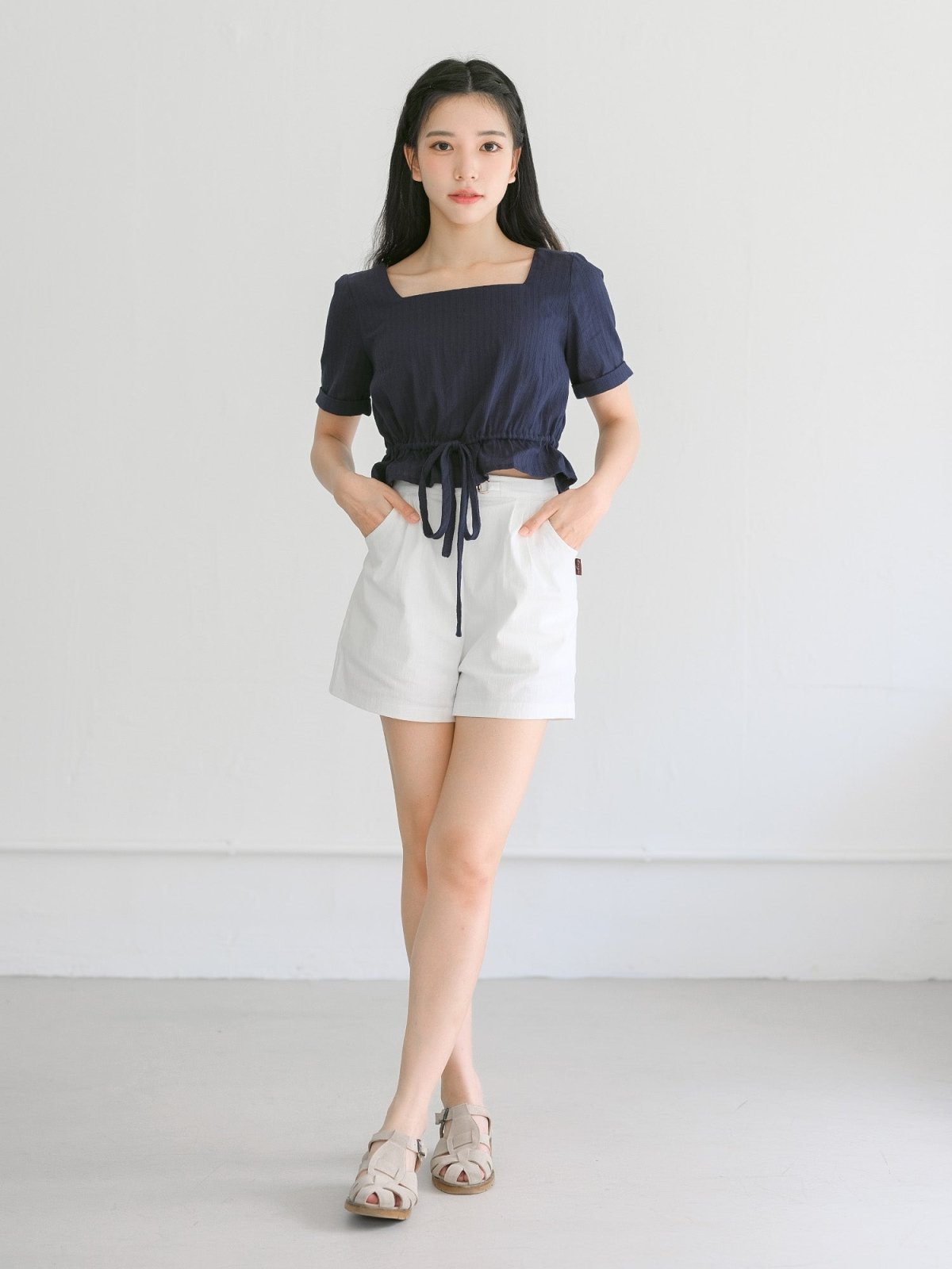 Sky Short Sleeve Top - DAG-DD0342-23NavyF - Navy Blue - F - D'zage Designs