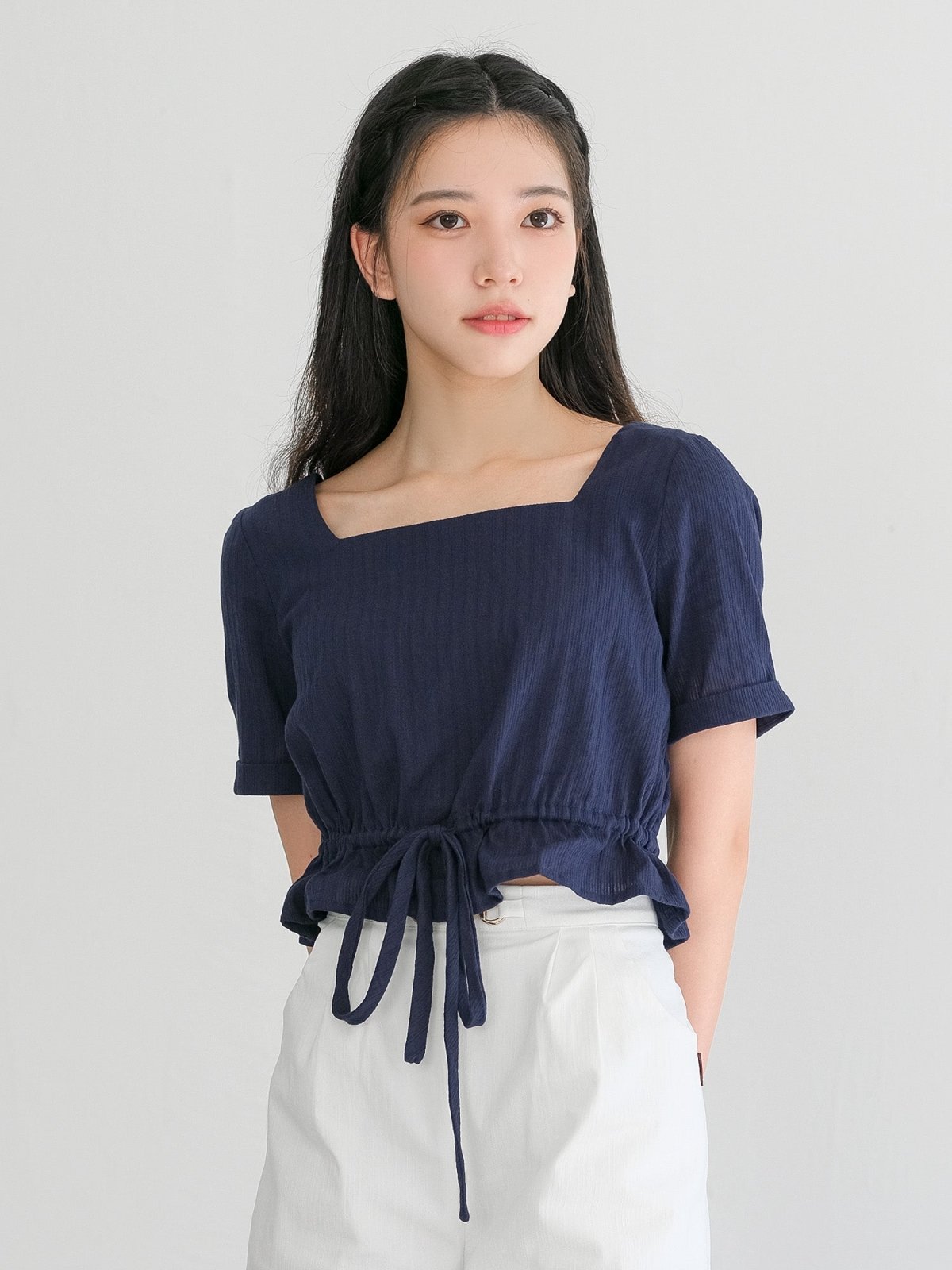 Sky Short Sleeve Top - DAG-DD0342-23NavyF - Navy Blue - F - D'zage Designs