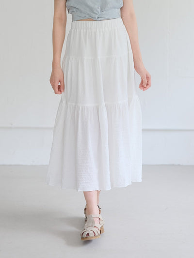 Tiana Textured Tiered Midi Skirt - DAG-DD8801-21MochiIvoryF - Marshmallow White - F - D'zage Designs