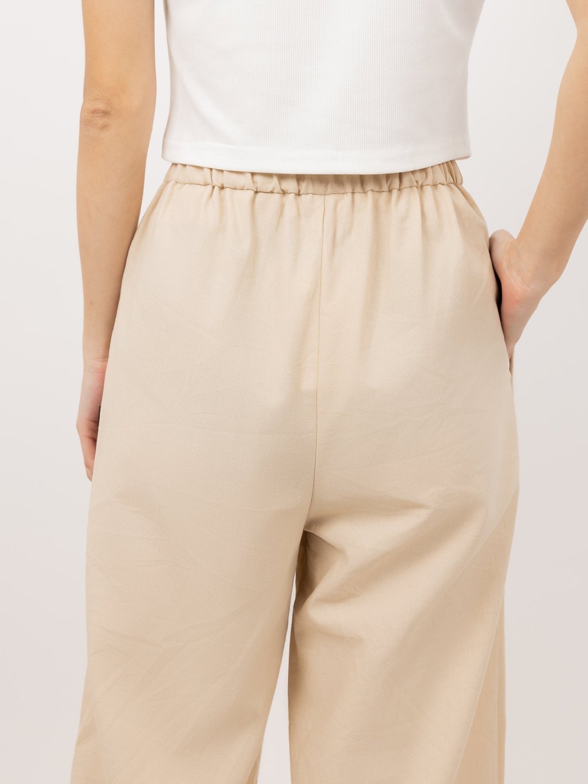 Riley Tie Waist Linen Pants - DAG-DD9535-22AlmondS - Almond Cream - S - D'zage Designs