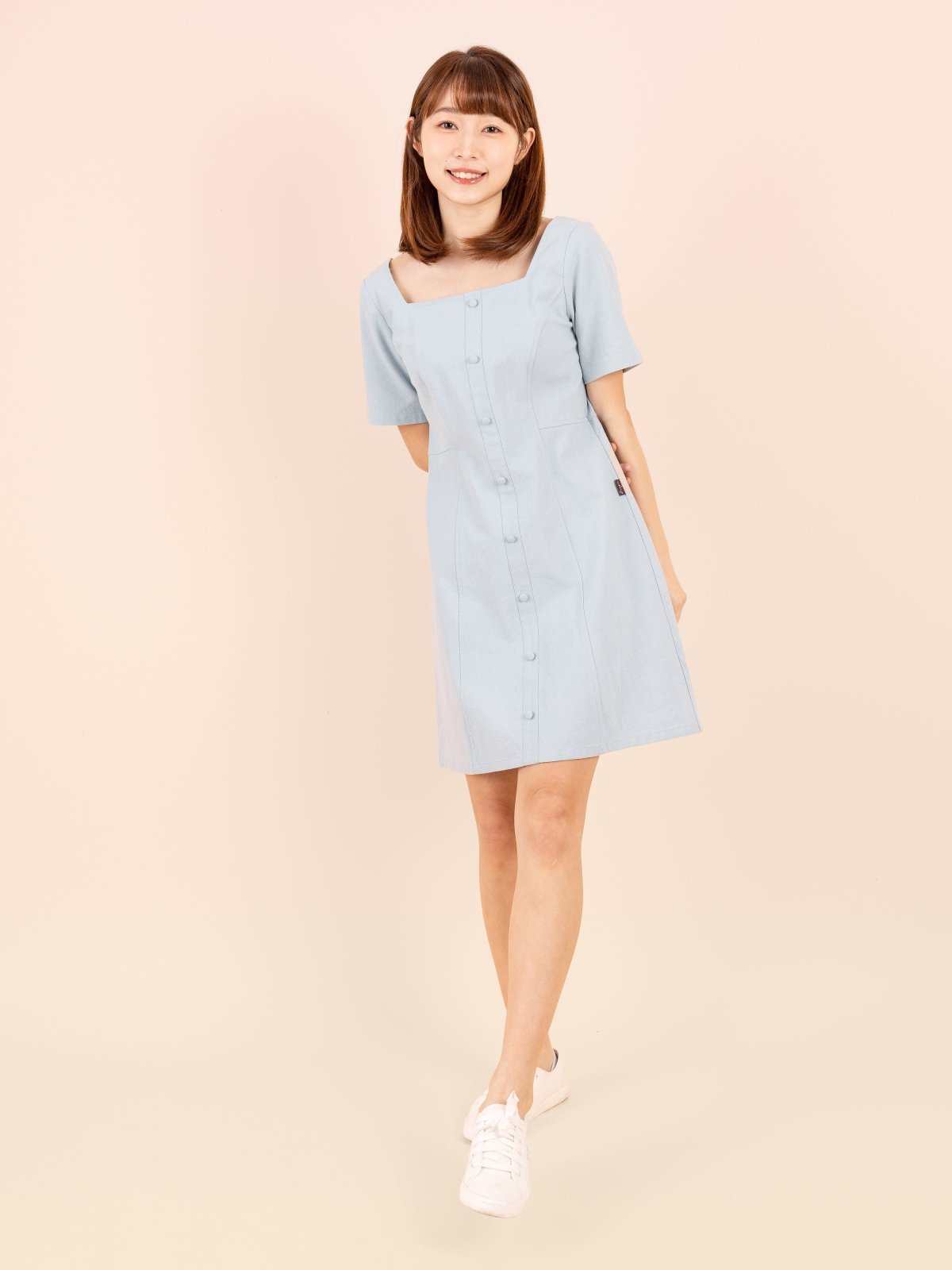 Square-Neck Button Front Mini Dress - DAG-DD9153-22BabyBlueS - Baby Blue - S - D'zage Designs