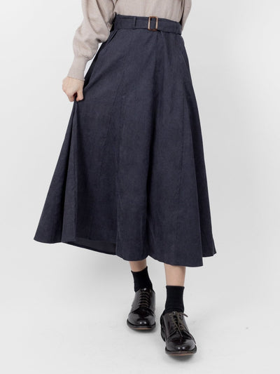Serena Corduroy Belted Slit Front Skirt - DAG-DD9893-22NavyF - Navy Blue - F - D'zage Designs