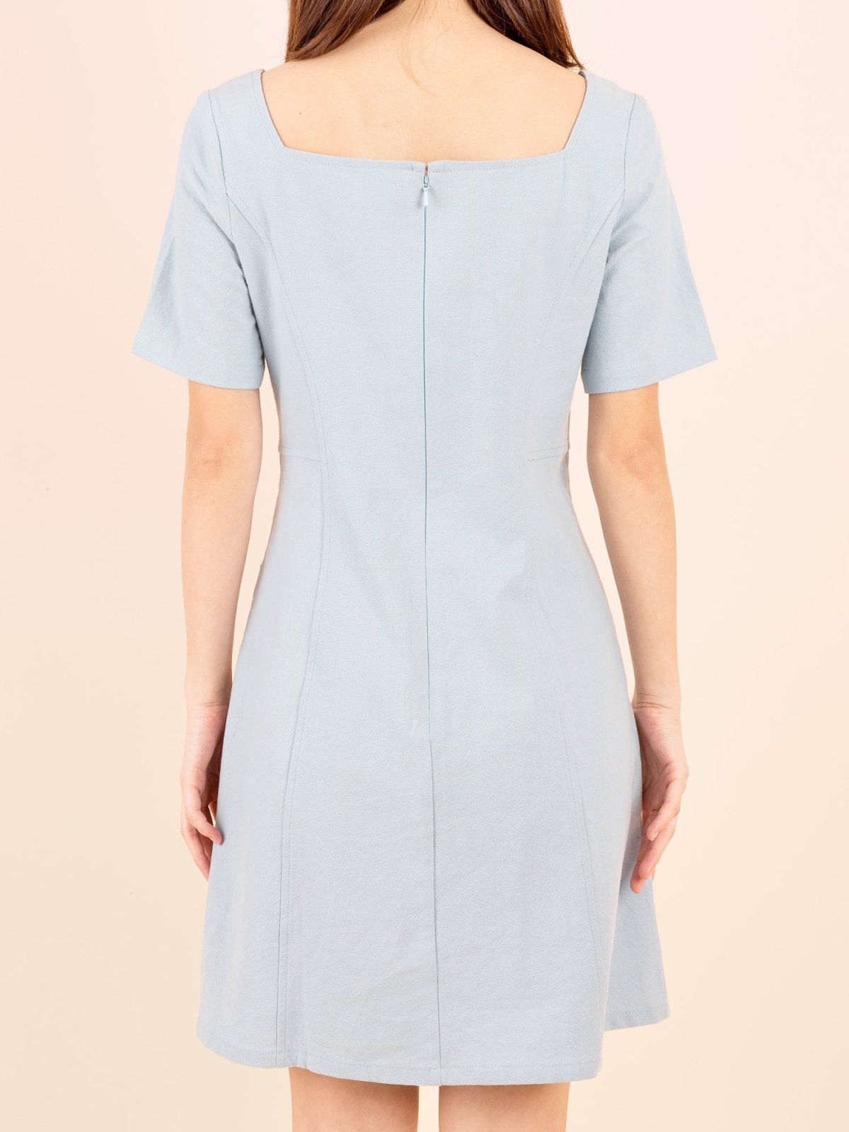 Square-Neck Button Front Mini Dress - DAG-DD9153-22BabyBlueS - Baby Blue - S - D'zage Designs