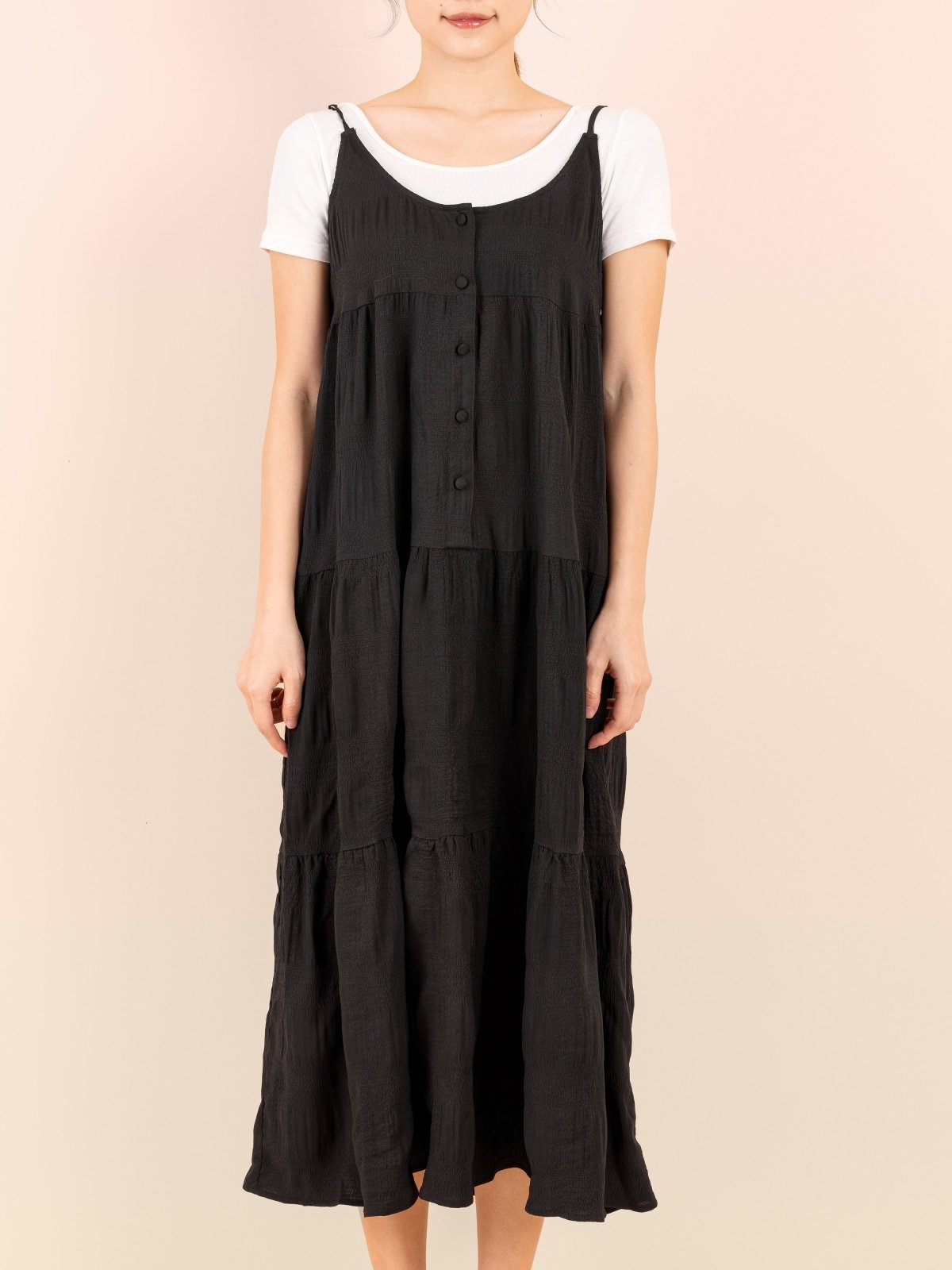 Textured Tiered Cami Dress - DAG-DD9151-22BlackF - Black - F - D'zage Designs