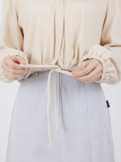 Jenna Hooded Tie Waist Knit Top - DAG-DD9835-22AlmondF - Almond Cream - F - D'zage Designs