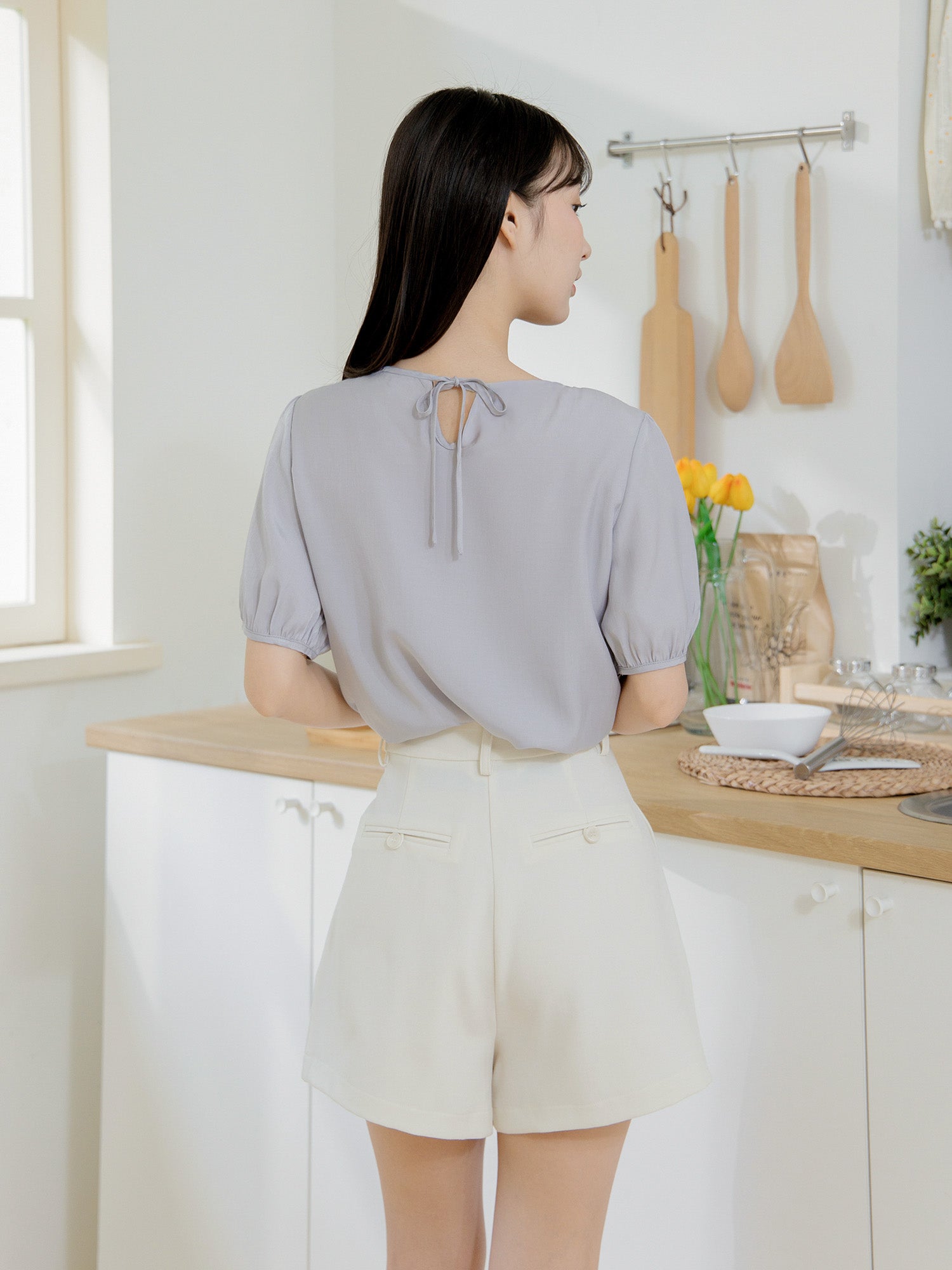 Half Sleeve Tie Back Top