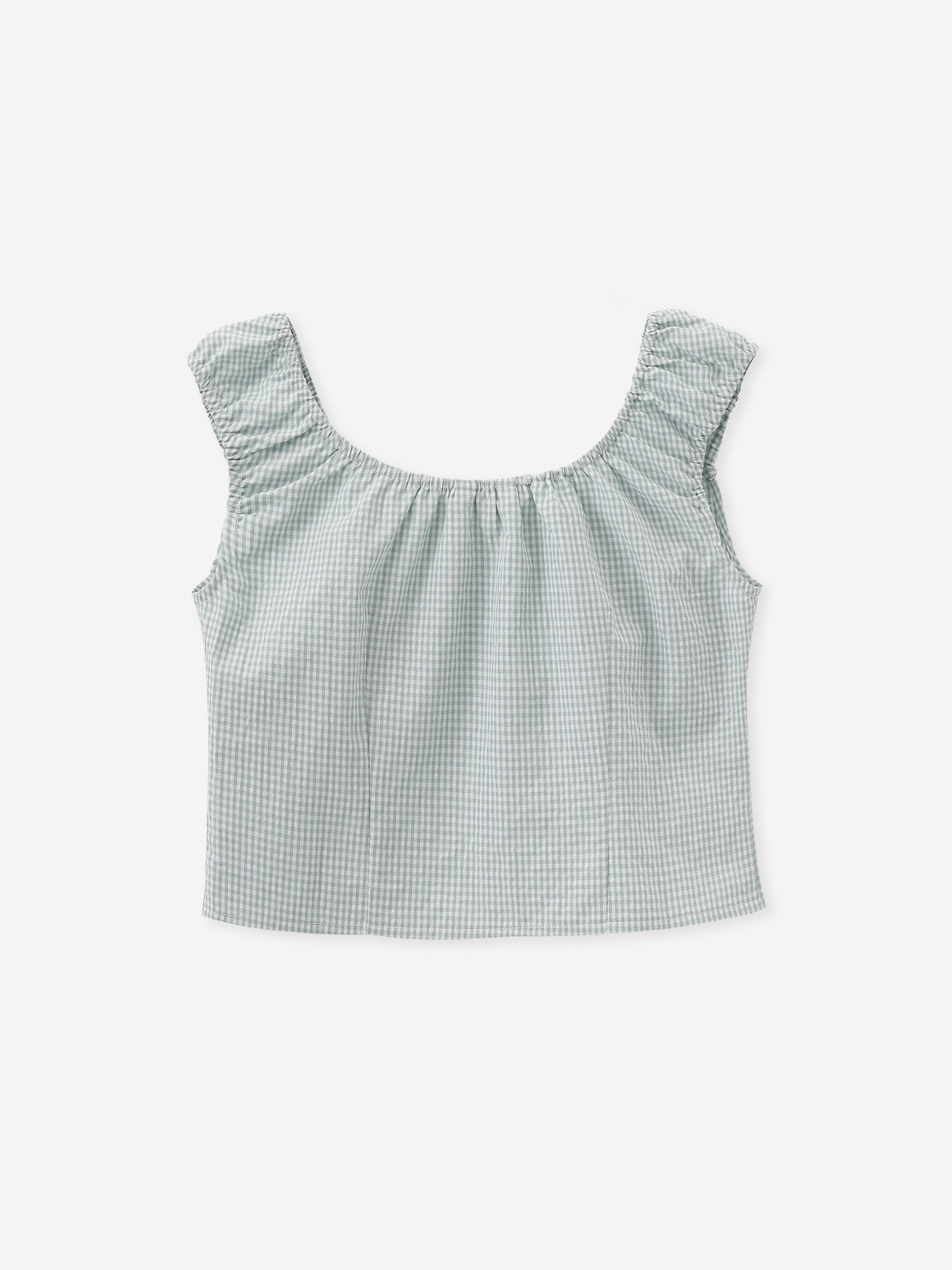 Gathered Buttoned Checker Top