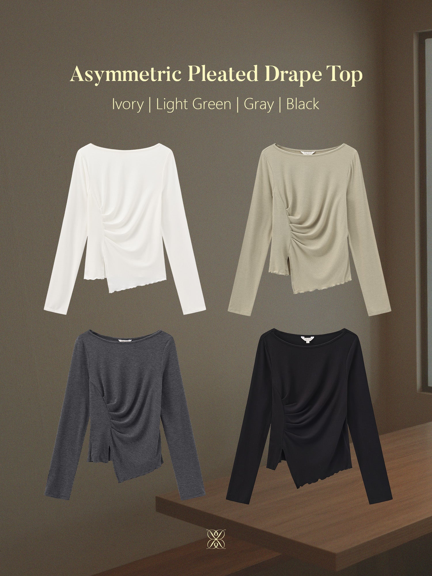 Feminine Asymmetric Pleated Drape Top