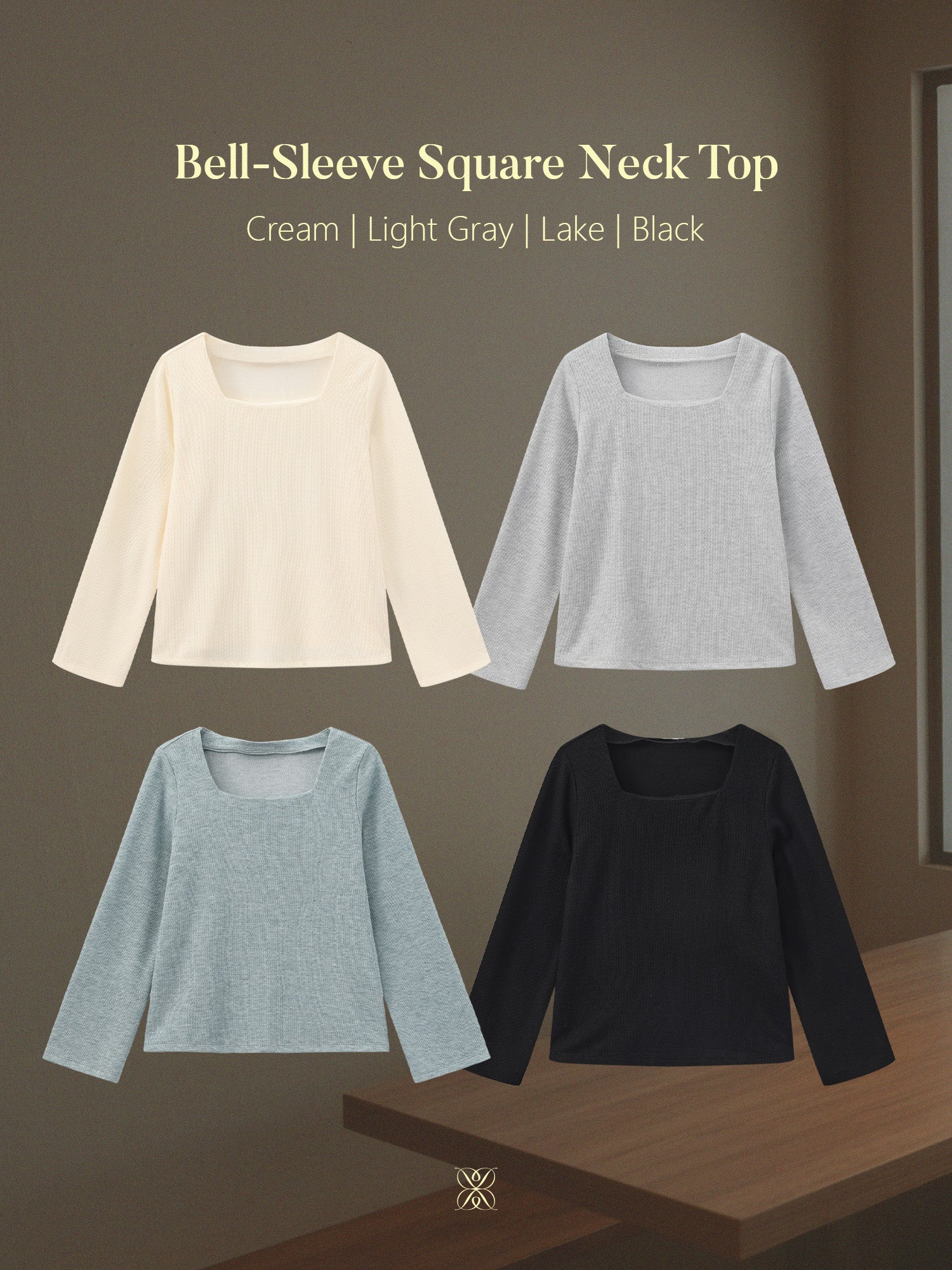 Bell-Sleeve Square Neck Top