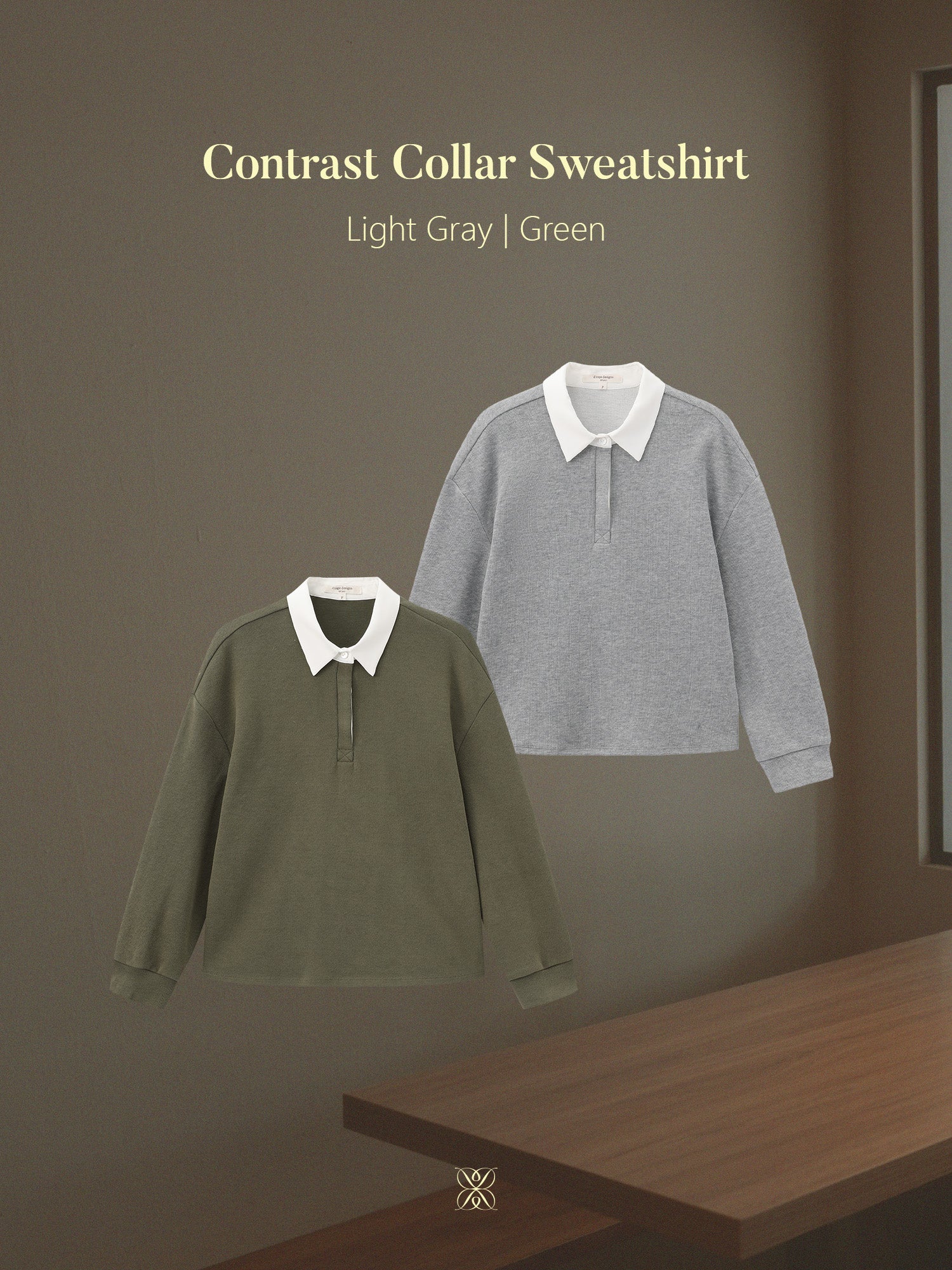 撞色襯衫領針織上衣