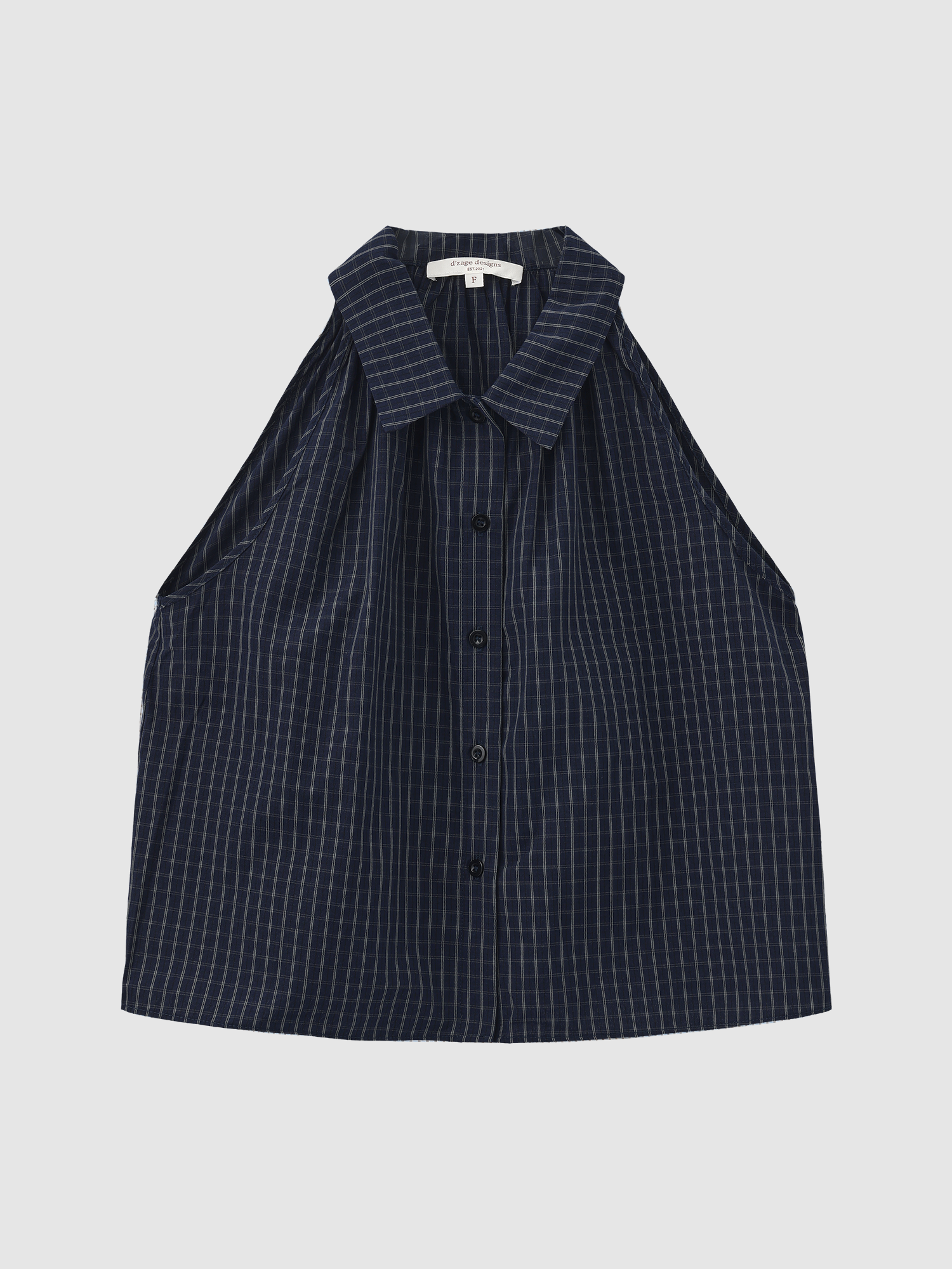 格紋削肩襯衫