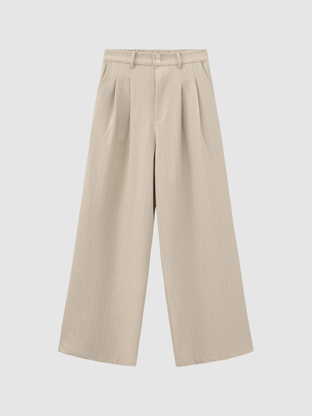 Dual Button Striped Wide-Leg Pants (With Elastic Waist)