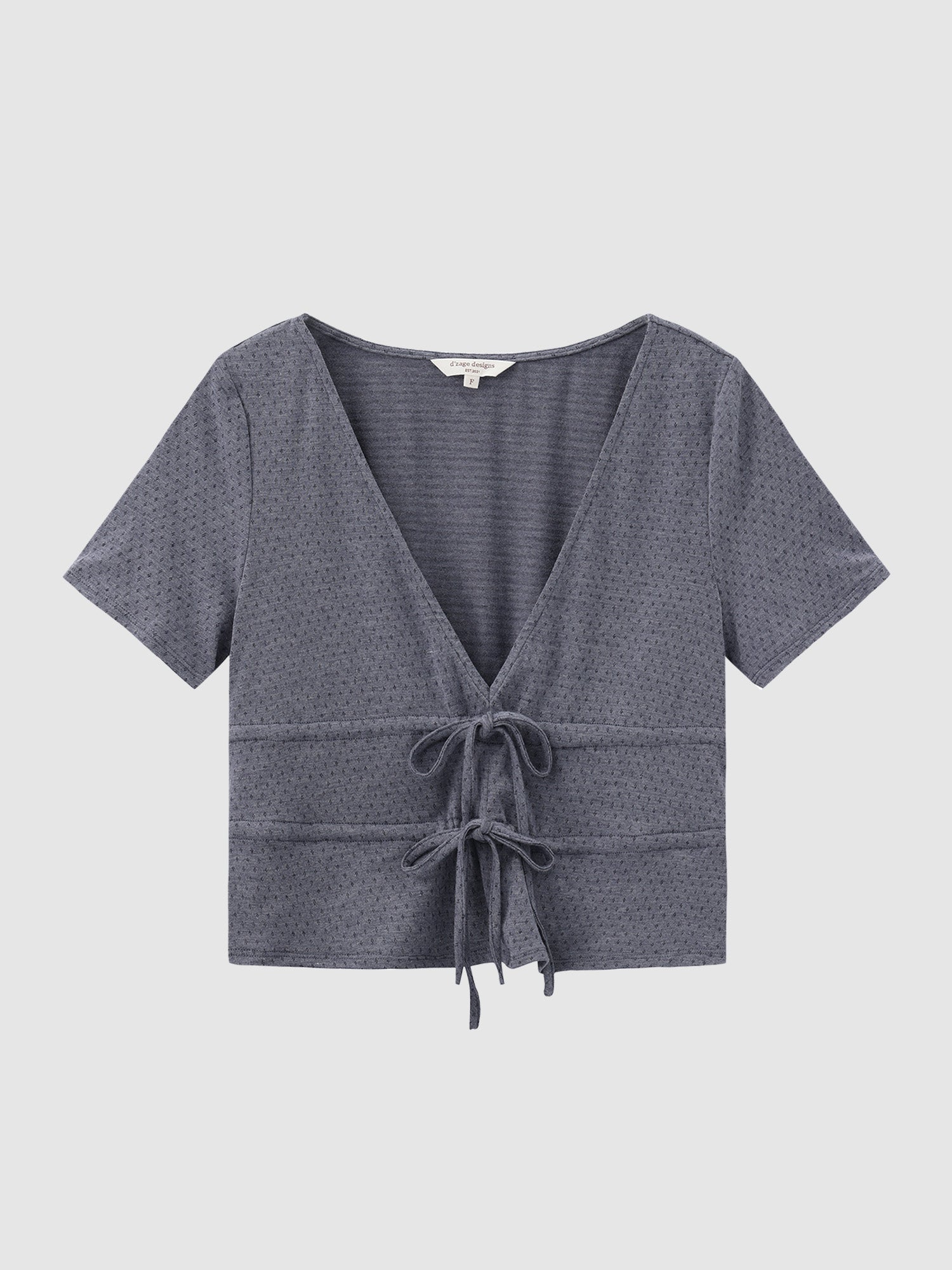 Pointelle V-Neck Tie Detail Top