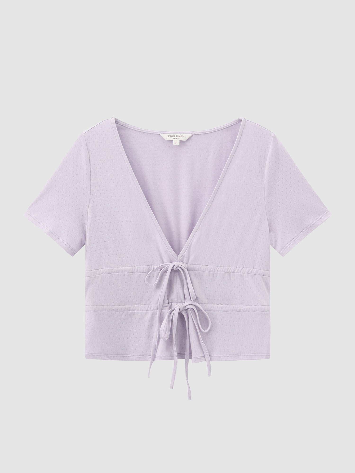 Pointelle V-Neck Tie Detail Top