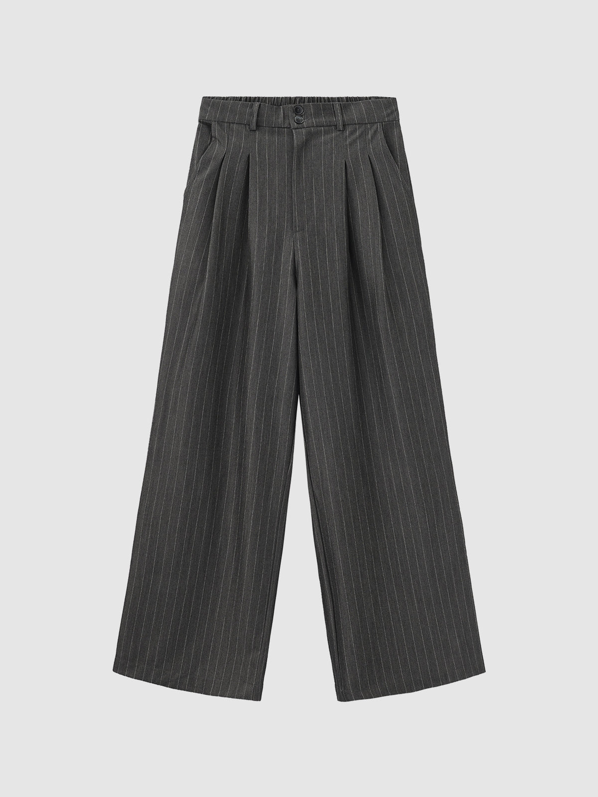 Dual Button Striped Wide-Leg Pants (With Elastic Waist)
