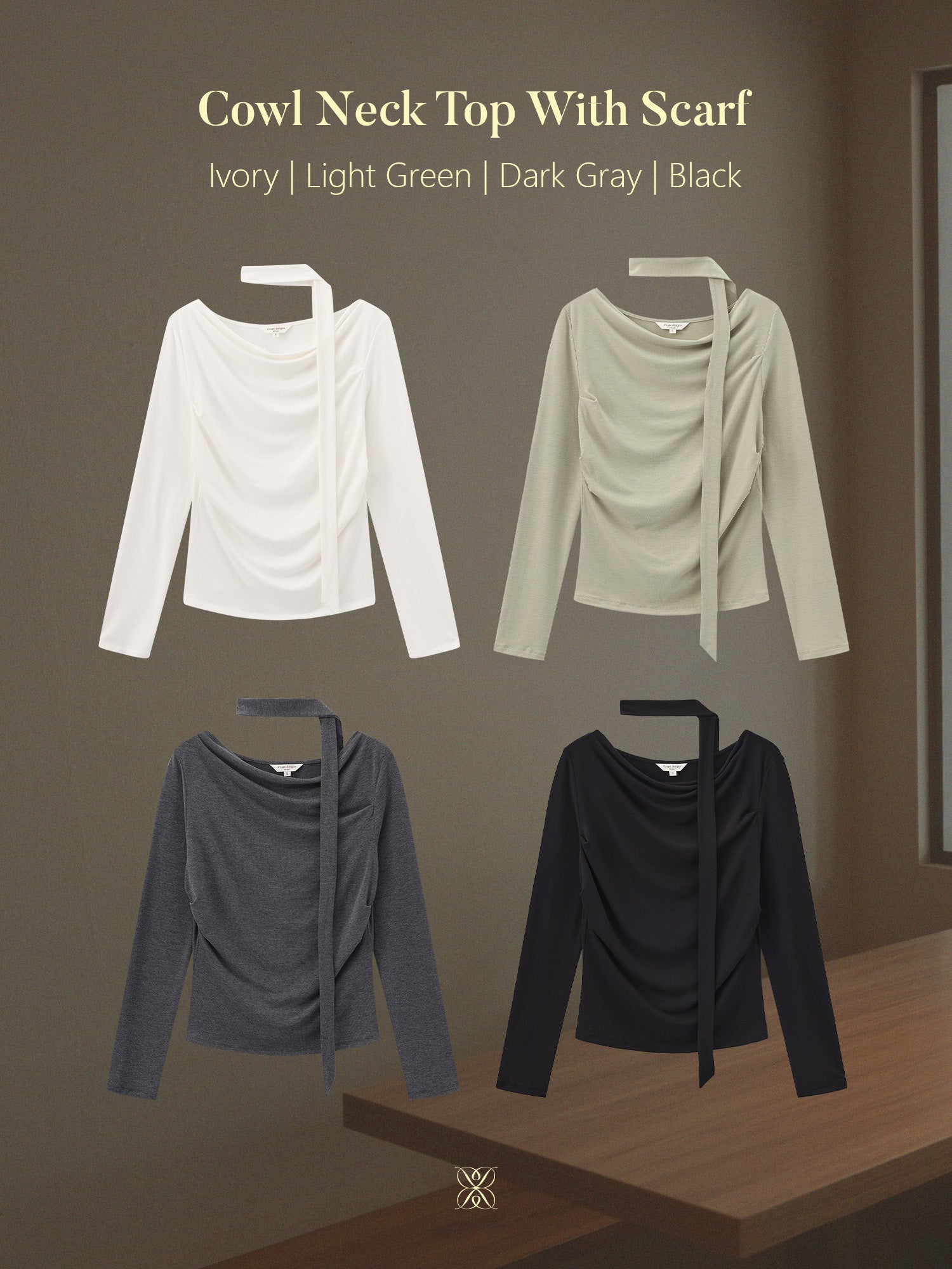 Cowl Neck Top With Scarf