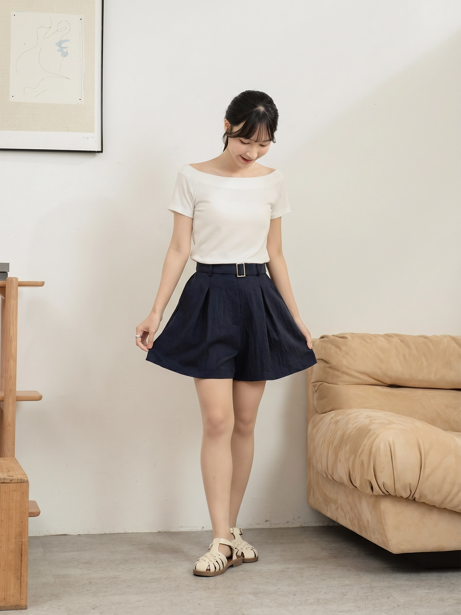 Boat Neck Rib Knit Top