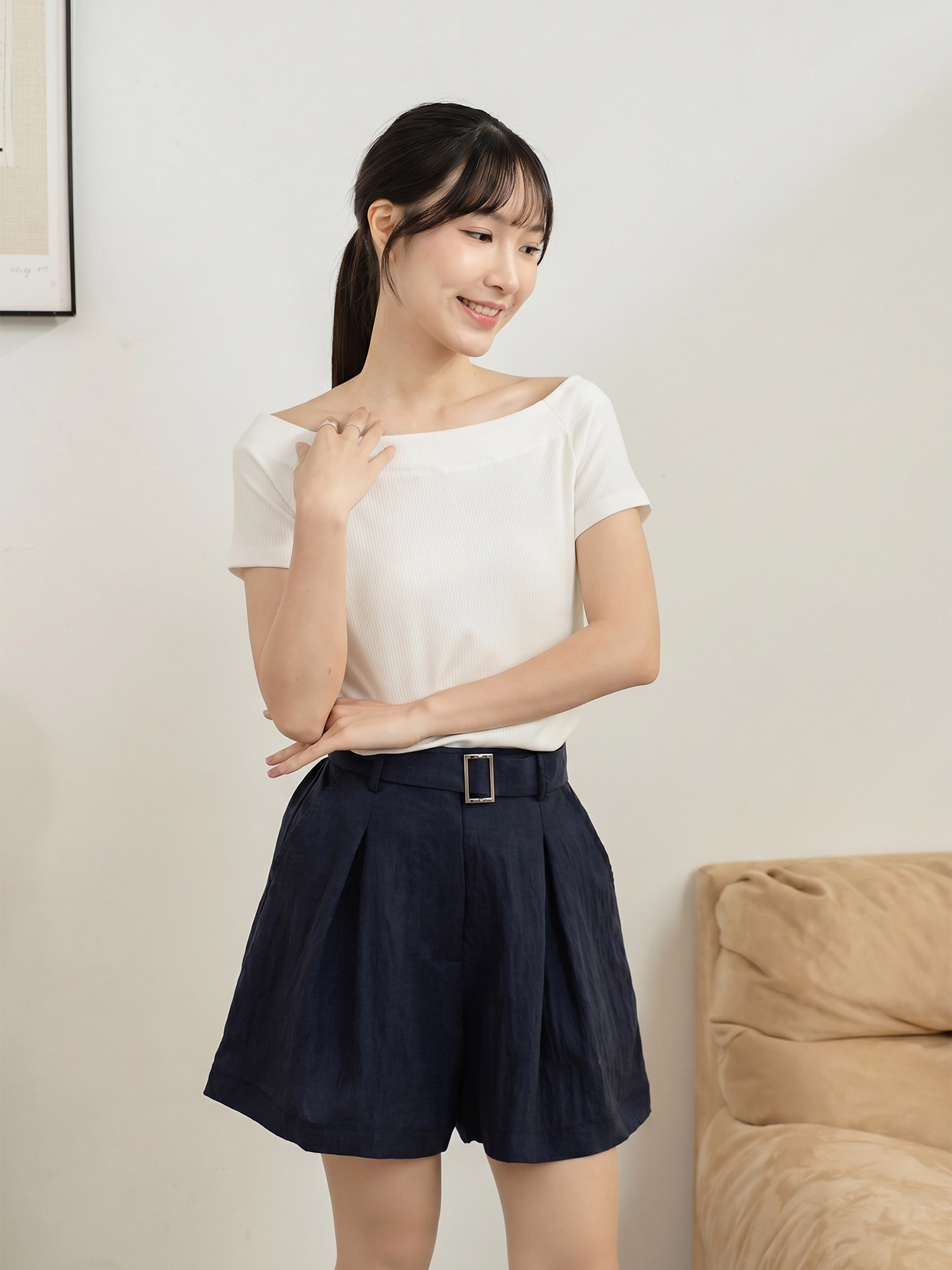 Boat Neck Rib Knit Top