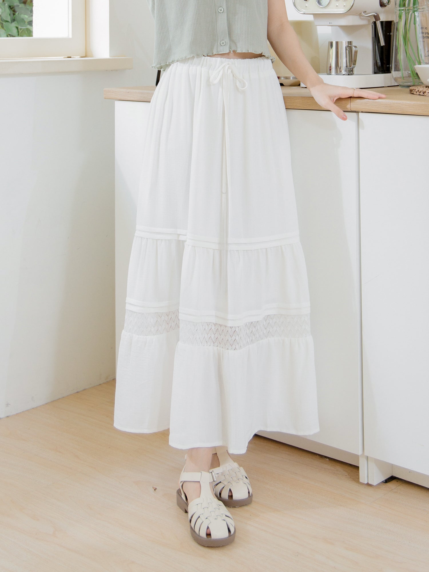 Lace Pintuck Long Skirt