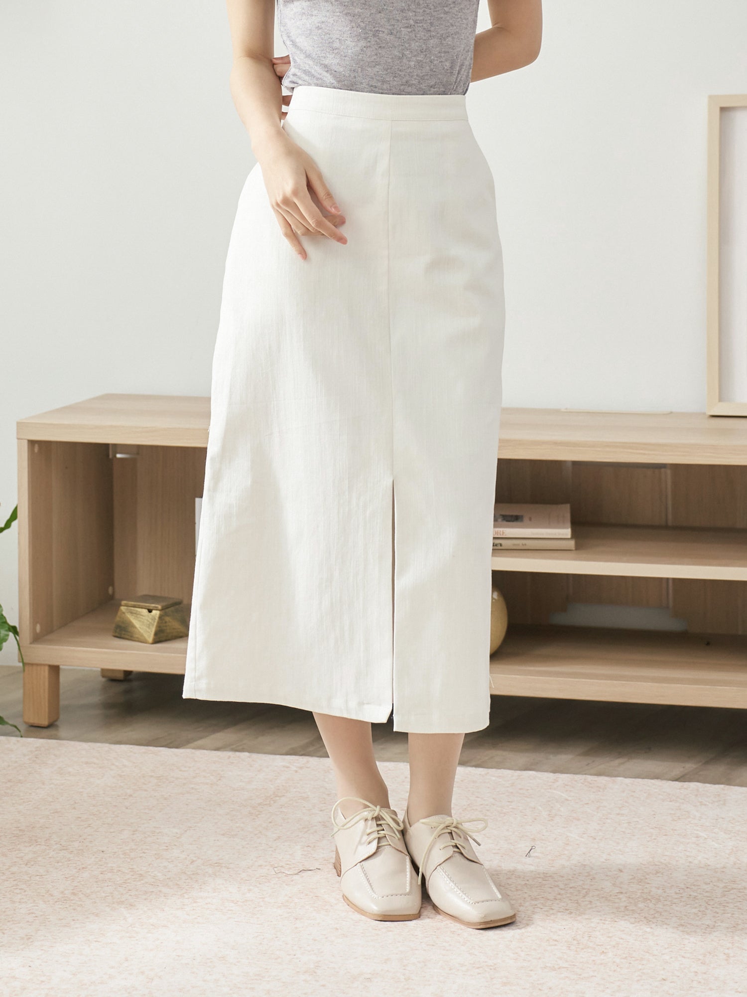 高腰前開衩半身裙